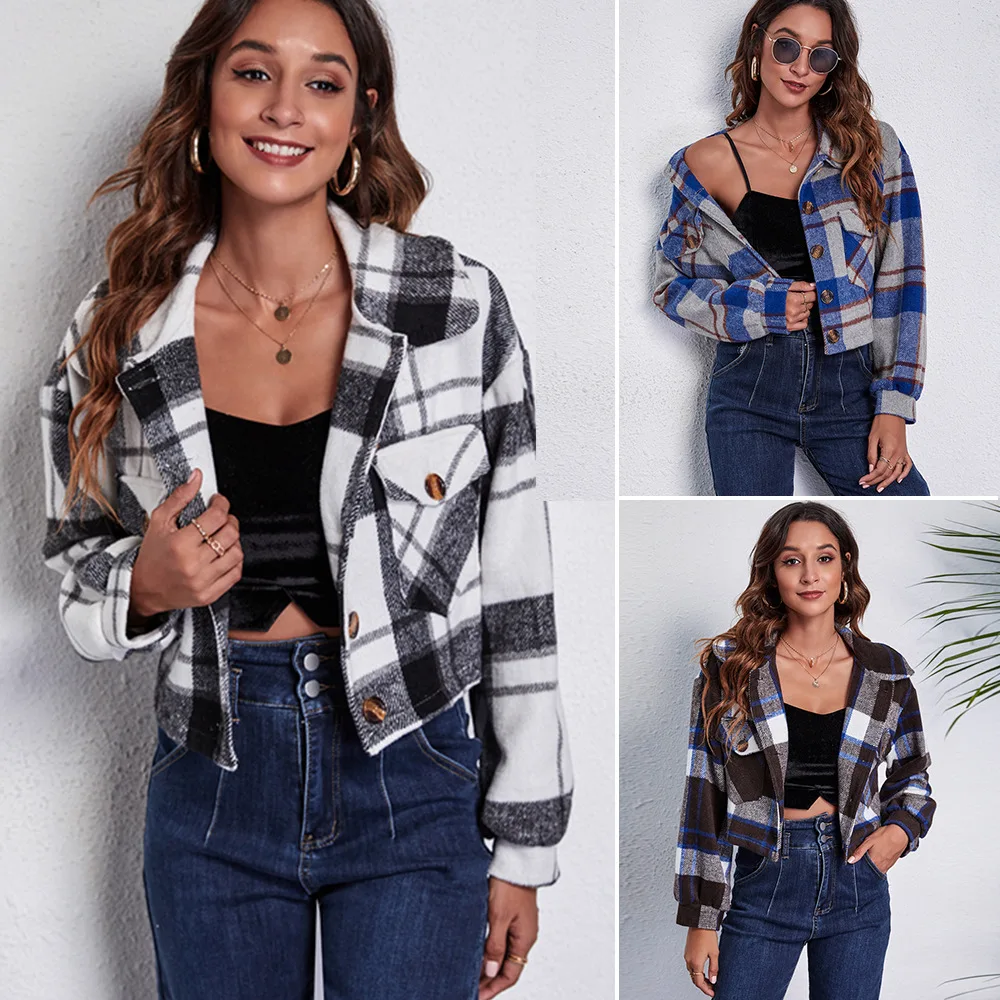 2021 Plaid Lantern Sleeve Long Sleeve Short Woolen Coat Jacket Autumn and Winter European and American Women's Clothing
2021 Plaid Lantern Sleeve Long Sleeve Short Woolen Coat Jacket Autumn and Winter European and American Women's Clothing