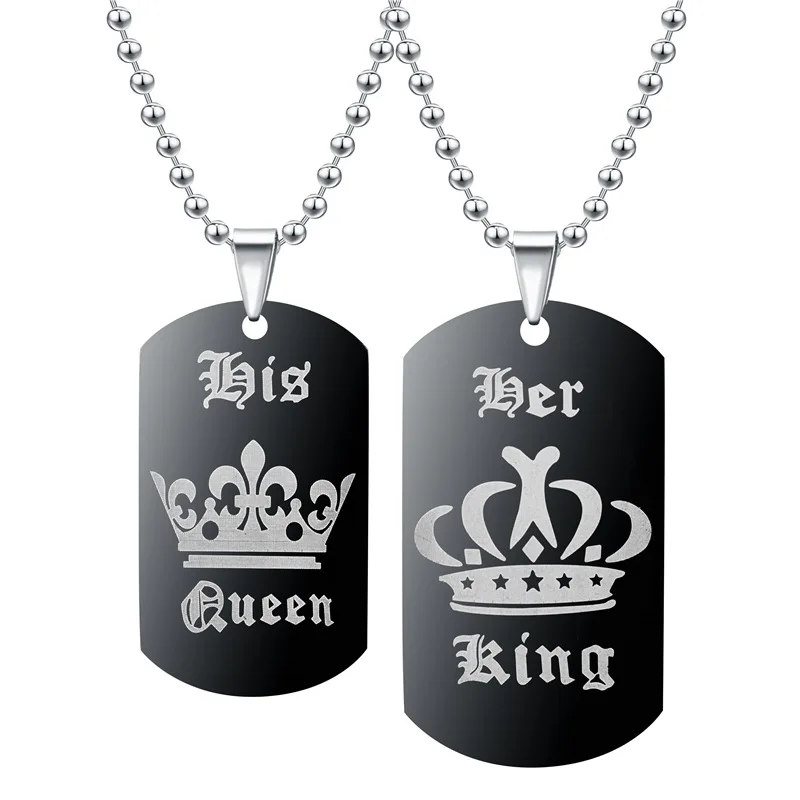 NUOBING Jewelry Popular Her King His Queen Engraved Letters Black Dog Label Stainless Steel Necklace Couple Valentine's Day Gift
NUOBING Jewelry Popular Her King His Queen Engraved Letters Black Dog Label Stainless Steel Necklace Couple Valentine's Day Gift