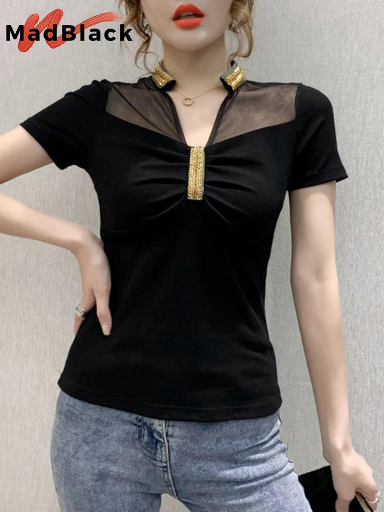 MadBlack Summer European Clothes Lady T-Shirt Chic Sexy V-Neck Drape Patchwork Shiny Beads Women Tops Short Sleeve Tees T23701X
MadBlack Summer European Clothes Lady T-Shirt Chic Sexy V-Neck Drape Patchwork Shiny Beads Women Tops Short Sleeve Tees T23701X