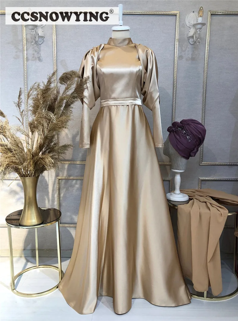 Satin Long Sleeve Muslim Evening Dress High Neck Islamic Formal Party Gown Arabia Dubai Caftan A Line Hijab Robe De Soiree
Satin Long Sleeve Muslim Evening Dress High Neck Islamic Formal Party Gown Arabia Dubai Caftan A Line Hijab Robe De Soiree