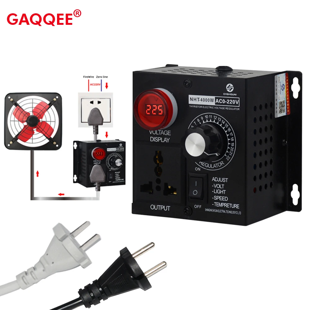 AC 220V 4000W Voltage Regulator Portable Speed Temperature Light Voltage Adjuatable Dimmer Compact Variable Voltage Controller
AC 220V 4000W Voltage Regulator Portable Speed Temperature Light Voltage Adjuatable Dimmer Compact Variable Voltage Controller
