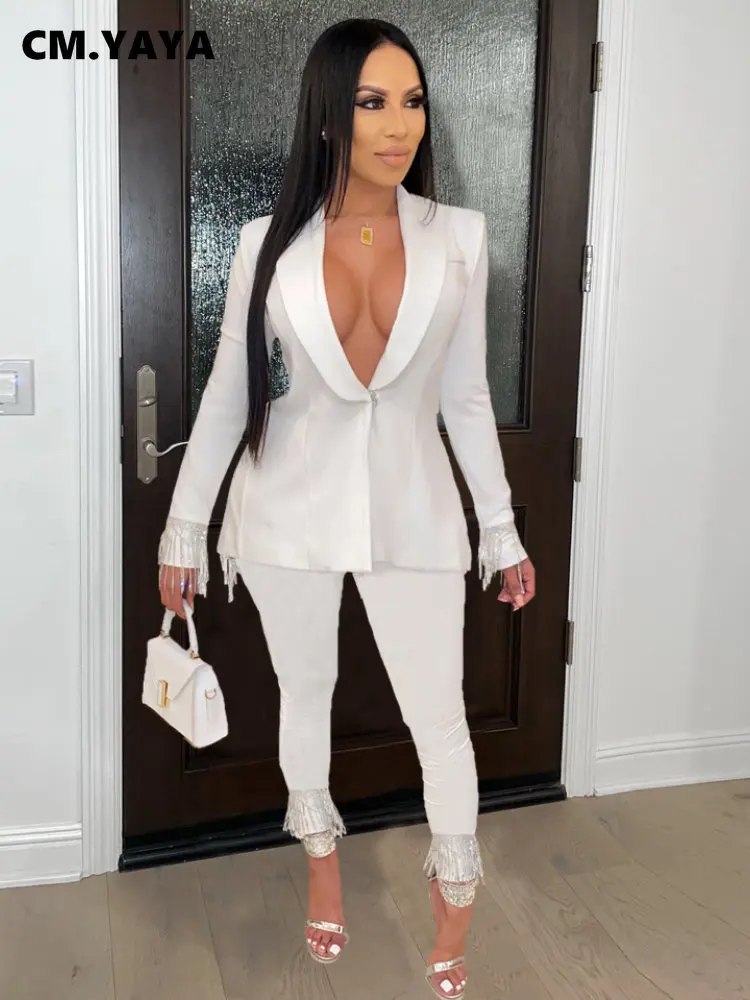 CM.YAYA Vintage Women Tassel Splicing Slit Back Blazer Suit and Pants OL Female Chic Autumn Winter Two 2 Piece Set Outfits
CM.YAYA Vintage Women Tassel Splicing Slit Back Blazer Suit and Pants OL Female Chic Autumn Winter Two 2 Piece Set Outfits