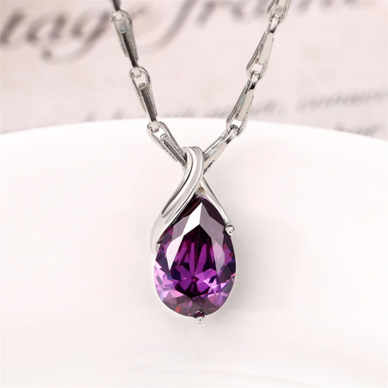 Huitan Gorgeous Water Drop Purple Cubic Zirconia Pendant Necklace Women for Engagement Wedding Party Temperament Female Jewelry
Huitan Gorgeous Water Drop Purple Cubic Zirconia Pendant Necklace Women for Engagement Wedding Party Temperament Female Jewelry