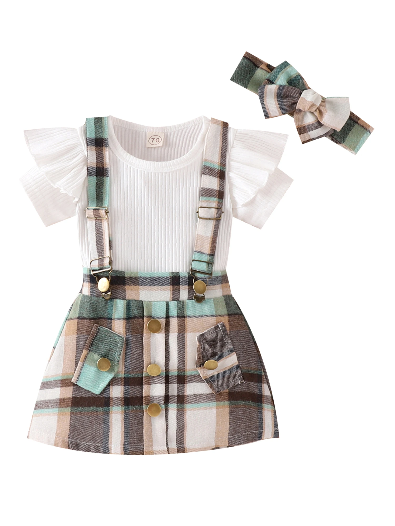 Baby Girl 3Pcs Spring Outfits Short Sleeve Romper Plaid Suspender Skirt Headband Set
Baby Girl 3Pcs Spring Outfits Short Sleeve Romper Plaid Suspender Skirt Headband Set