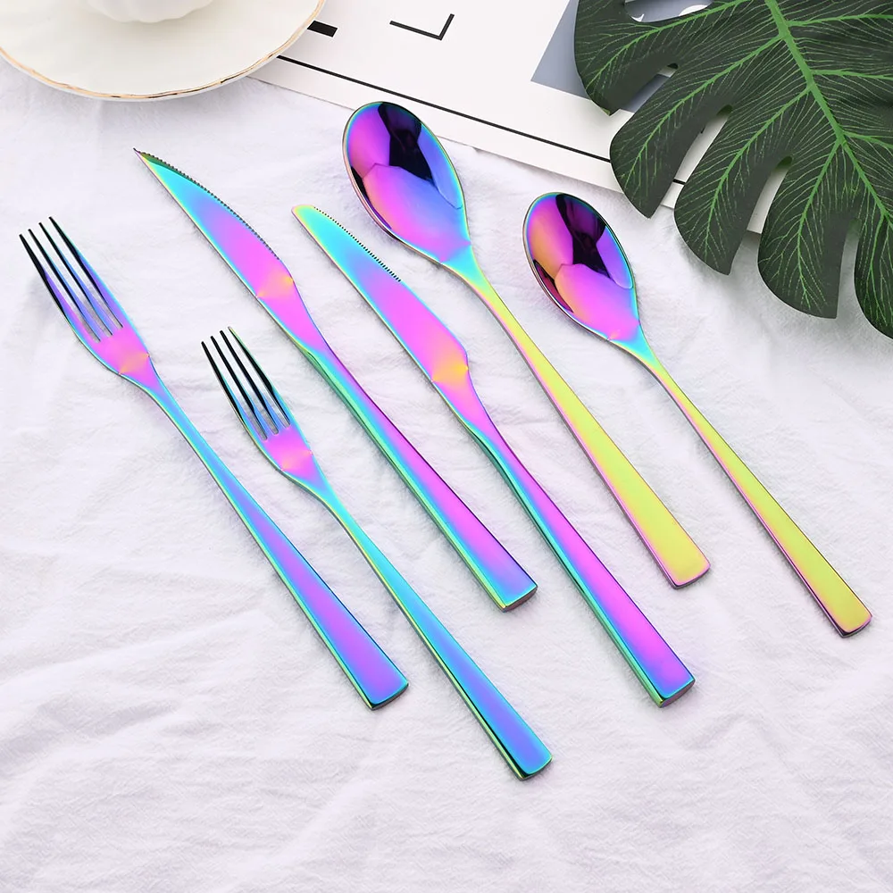 6/12/18/24Pcs Dinnerware Set 18/10 Stainless Steel Flatware Rainbow/Silver Cutlery Set Fork Spoon Knife Kitchen Food Tableware 
6/12/18/24Pcs Dinnerware Set 18/10 Stainless Steel Flatware Rainbow/Silver Cutlery Set Fork Spoon Knife Kitchen Food Tableware
