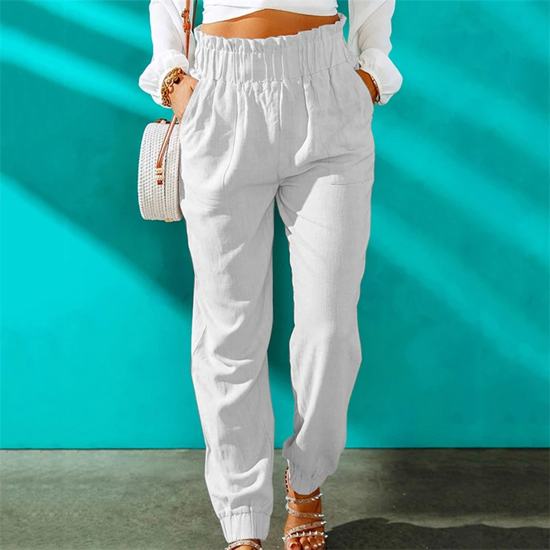Ruffled Casual Pants Women Solid Color Elastic Waist Belt High-Waisted Trousers Pencil Pants Summer Streetwear Pants
Ruffled Casual Pants Women Solid Color Elastic Waist Belt High-Waisted Trousers Pencil Pants Summer Streetwear Pants
