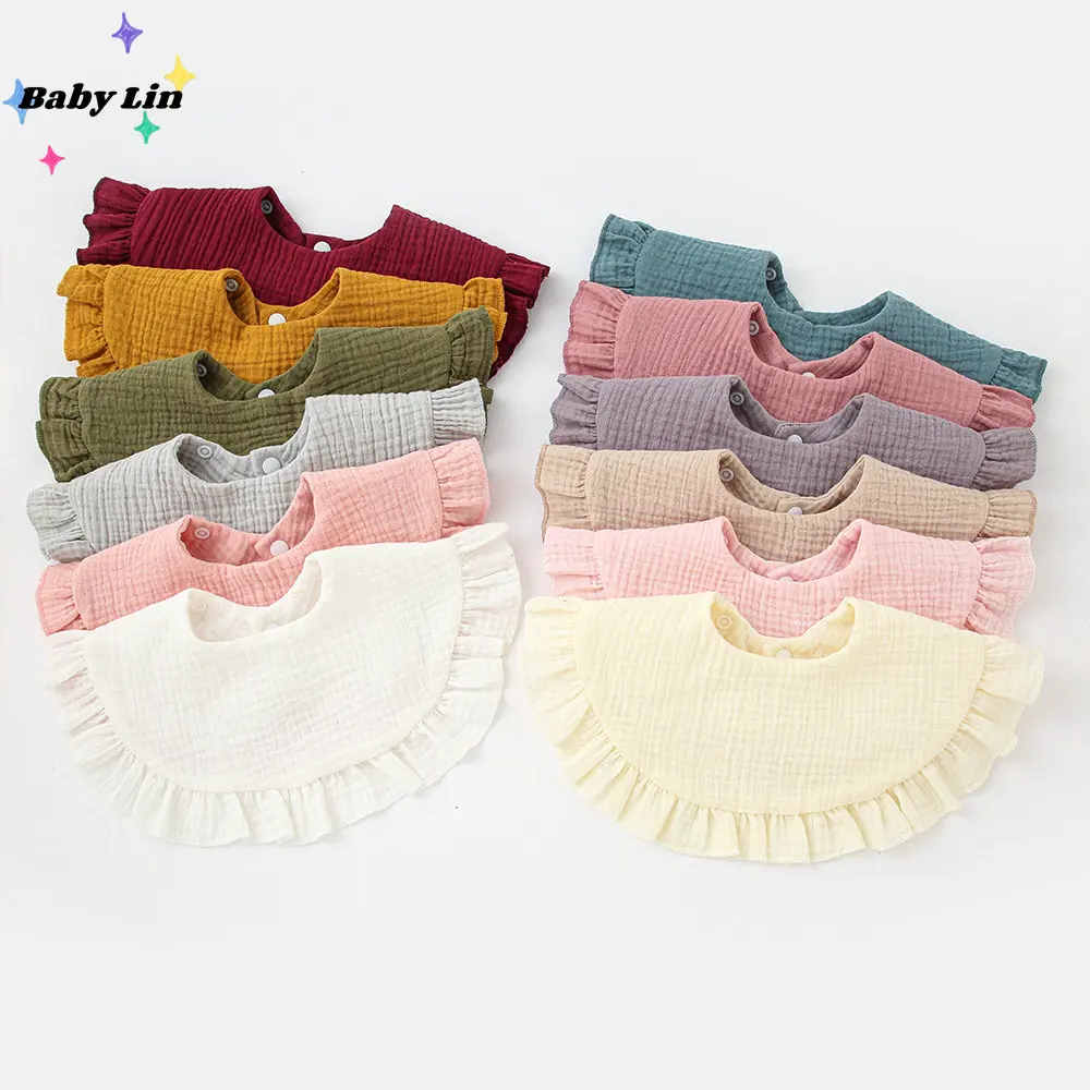 

Toddler Kids Bibs Korean Style New Baby Gauze Feeding Drool Bib Ruffle Solid Infants Saliva Towel Soft Cotton Burp Cloth for