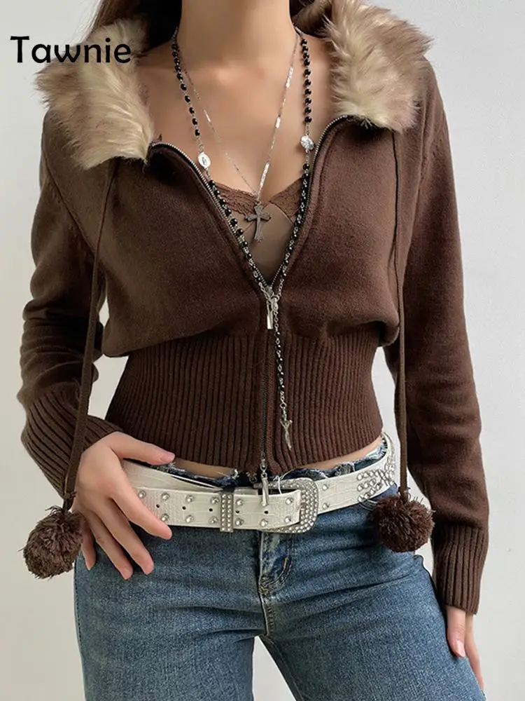 Tawnie Fluffy Fur Trim Collar Women Knitting Sweaters Jacket Y2K Aesthetic 90S Vintage Zipper Cropped Cardigans Coat Knitwear
Tawnie Fluffy Fur Trim Collar Women Knitting Sweaters Jacket Y2K Aesthetic 90S Vintage Zipper Cropped Cardigans Coat Knitwear