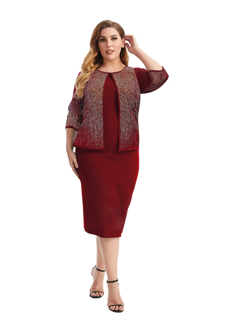 Women's Knitted Dress Hot Drilled Two Round Neck Large Medium length Dress plus size dress
Women's Knitted Dress Hot Drilled Two Round Neck Large Medium length Dress plus size dress