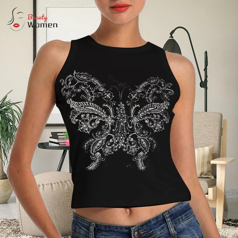 Shirt 2022 Women's Crop Top Y2K High Street Sleeveless Vest Women Butterfly Print Tank Top Black Casual Tops Goth Basic Tee Tops
Shirt 2022 Women's Crop Top Y2K High Street Sleeveless Vest Women Butterfly Print Tank Top Black Casual Tops Goth Basic Tee Tops