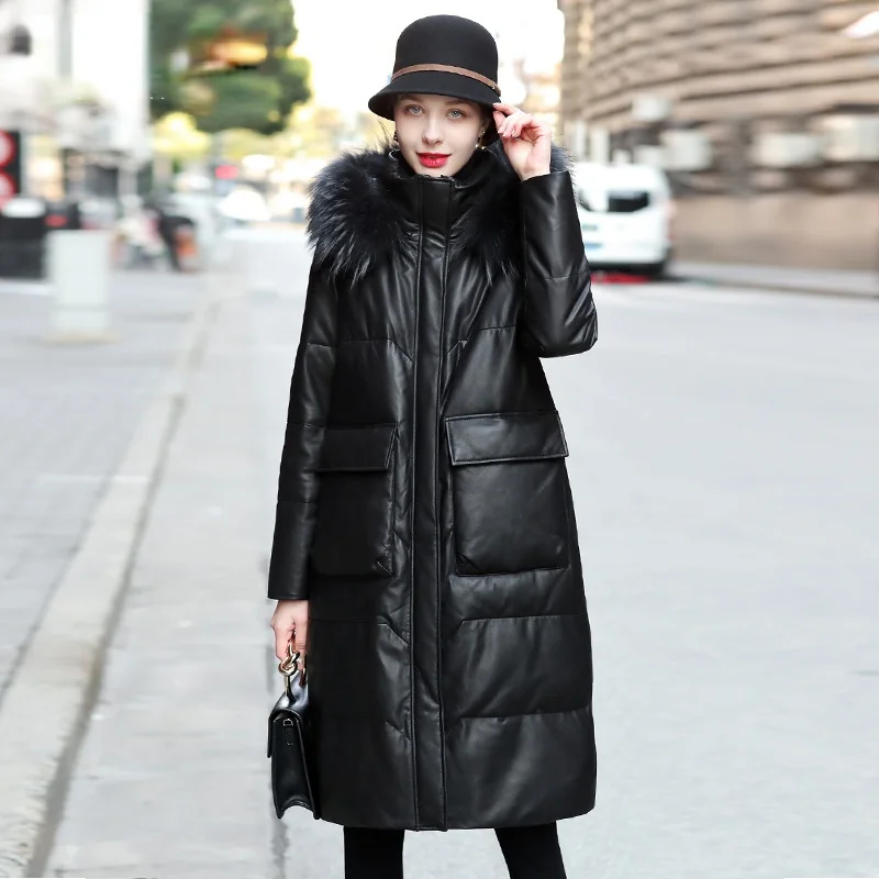 Women Genuine Sheepskin Leather Jacket Winter 2023 Hooded Raccoon Fur Collar Duck Down Coat Female Manteau Femme Gxy1232
Women Genuine Sheepskin Leather Jacket Winter 2023 Hooded Raccoon Fur Collar Duck Down Coat Female Manteau Femme Gxy1232