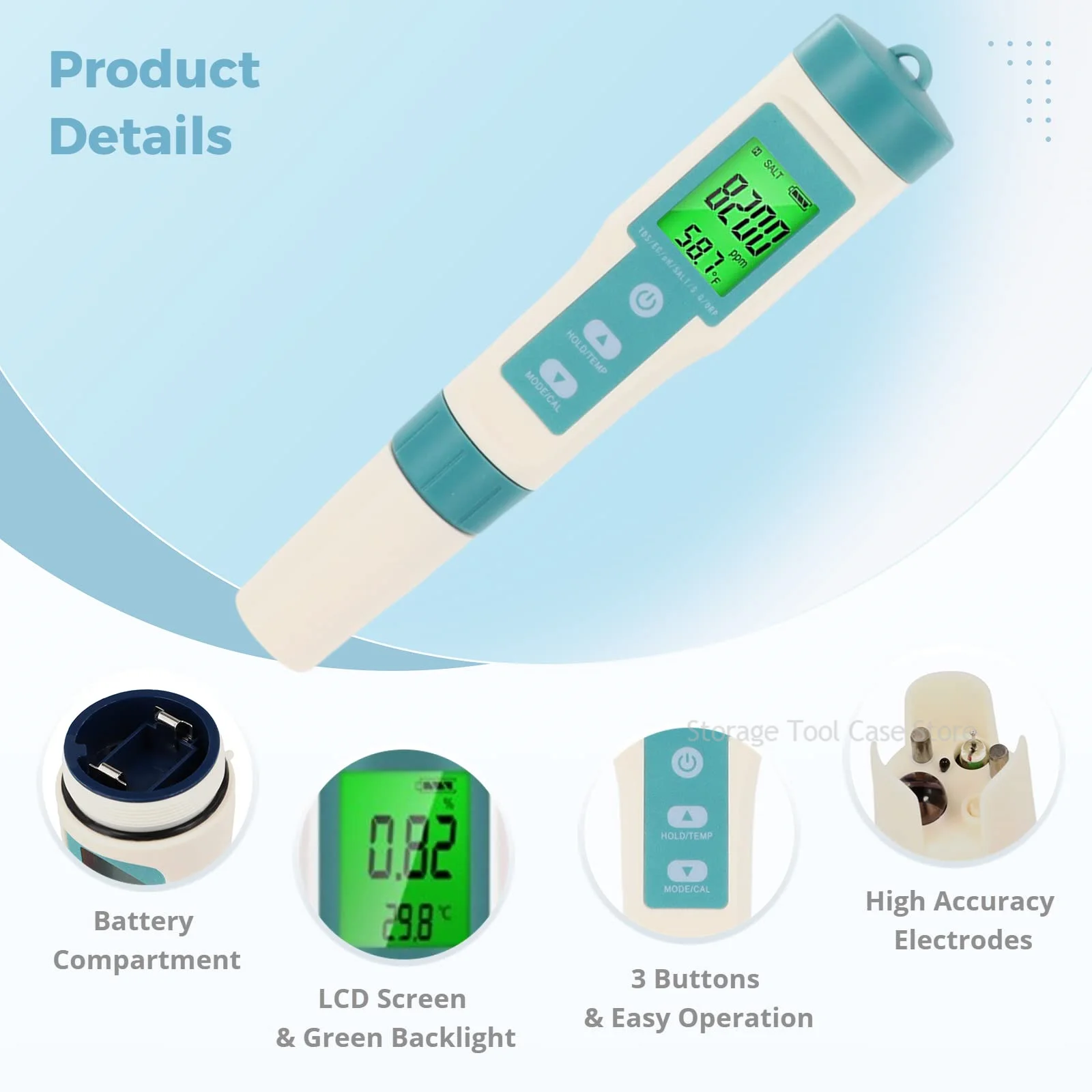 

Water Quality Tester 7 in 1 PH TDS EC ORP Salinity S. G Temp Meter Water Quality Monitor for Drinking Water, Aquariums PH Meter