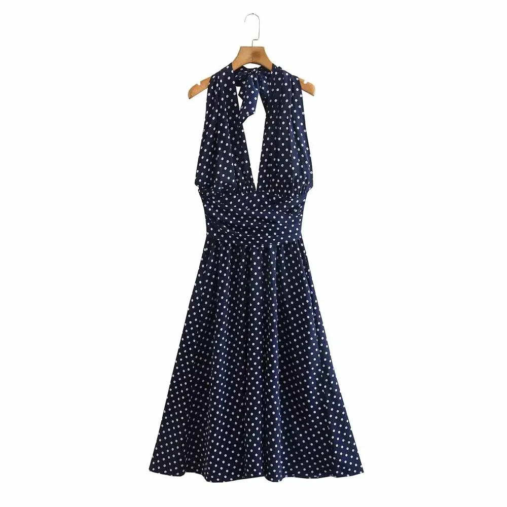 Женское платье в горошек, с открытой спиной и воротником-стойкой
Женское платье в горошек, с открытой спиной и воротником-стойкой