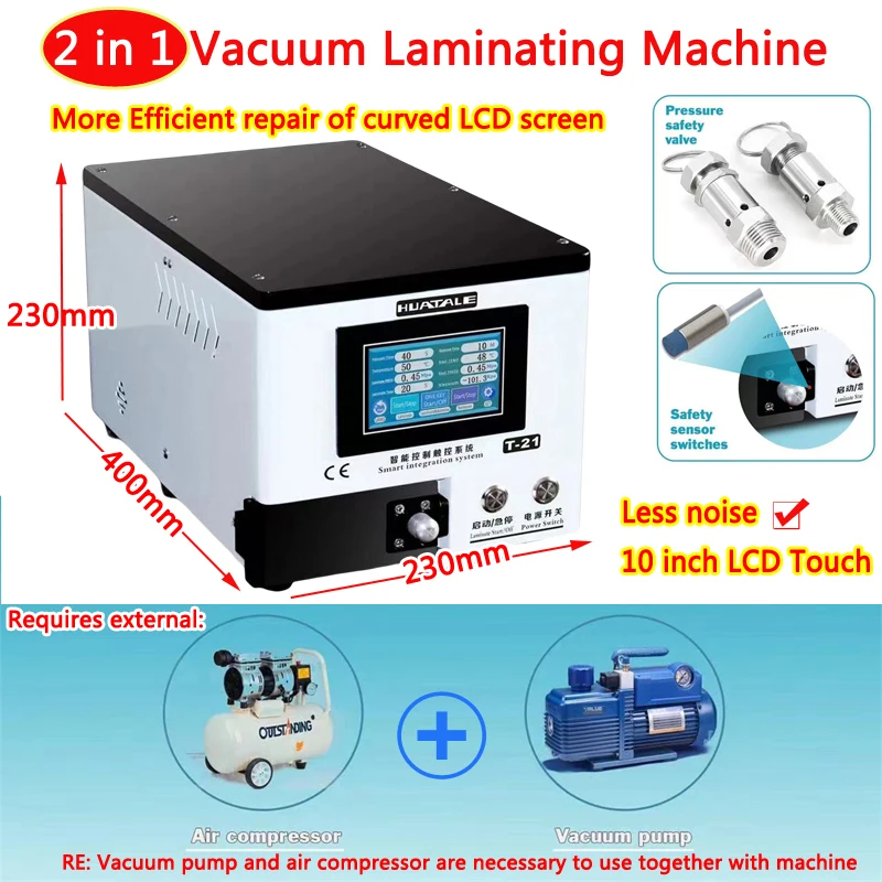 

LY HUATALE T-21 MINI OCA Vacuum Laminator Laminating Machine 2 in 1 with Autoclave Bubble Remove Function For 10 Inch LCD Touch