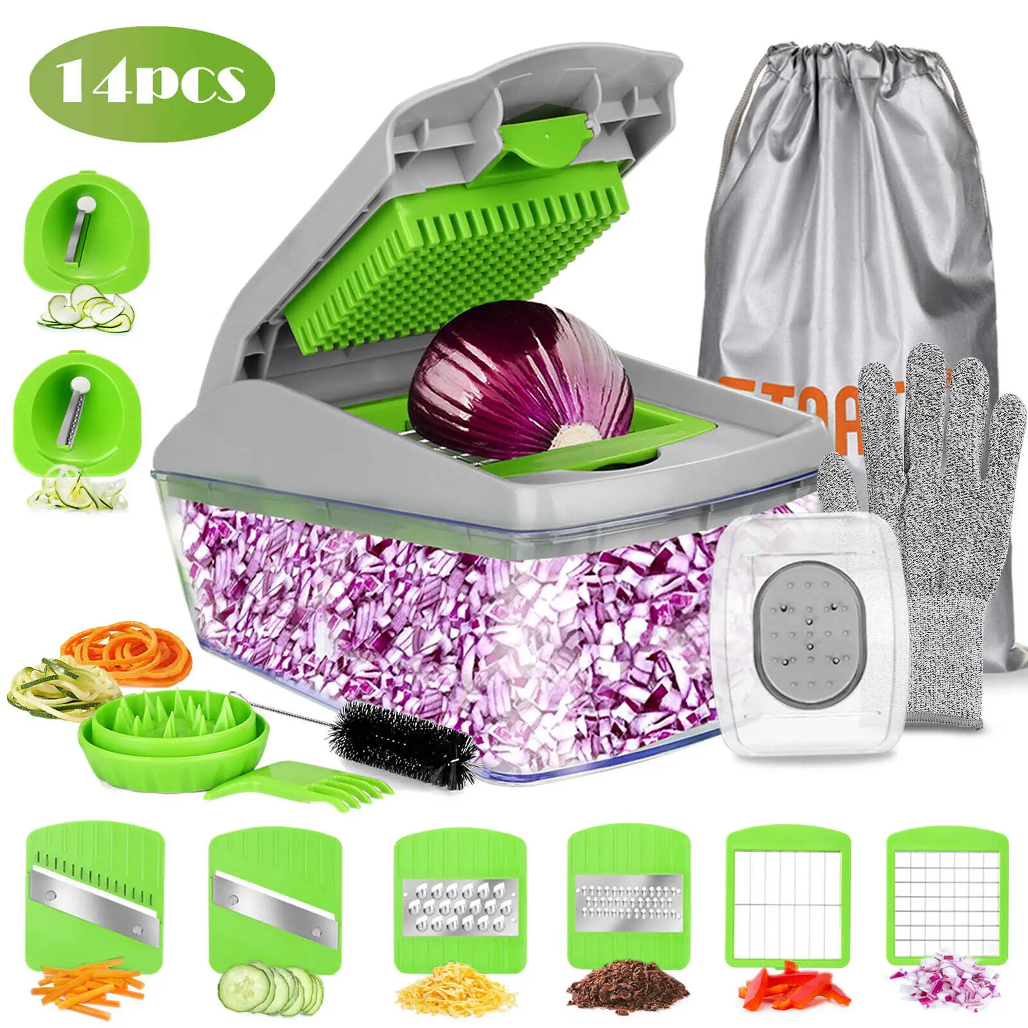 13 Pieces Vegetable Chopper, Slicer, Dicer, Spiralizer Mandoline Slicer and Food Chopper
13 Pieces Vegetable Chopper, Slicer, Dicer, Spiralizer Mandoline Slicer and Food Chopper
