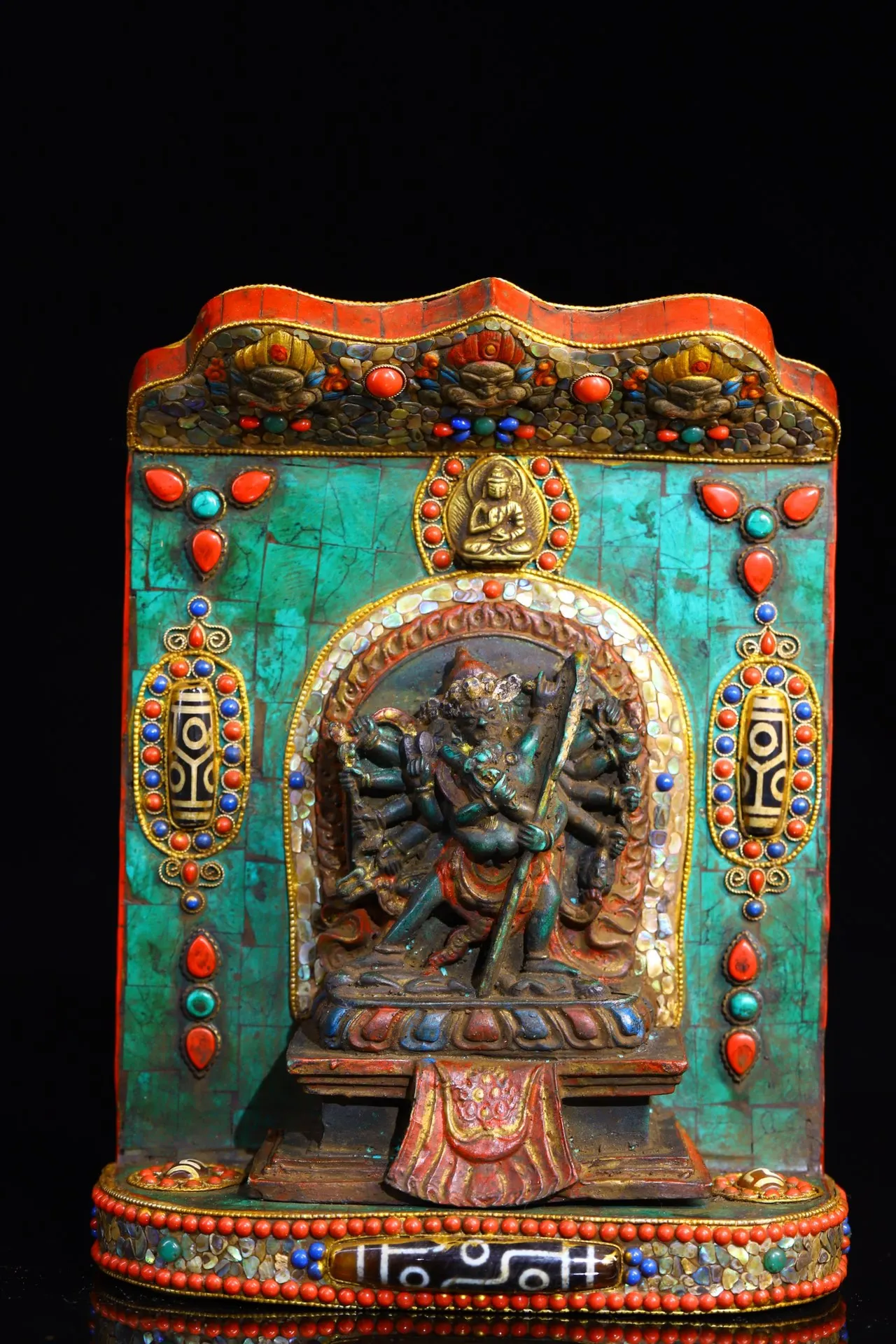 9"Tibet Temple Collection Old Bronze Mosaic Gem shell Turquoise gZi Beads Painted Happy Buddha Buddhist niche Worship Hall
9"Tibet Temple Collection Old Bronze Mosaic Gem shell Turquoise gZi Beads Painted Happy Buddha Buddhist niche Worship Hall
