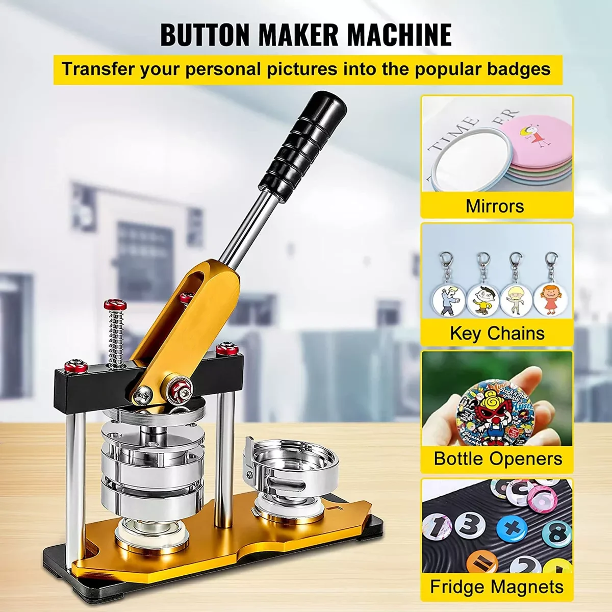 Badge Pin Button Maker Machine & Round Punching Die Button Mold for DIY Arts Crafts Making, Badge Punch Press Maker Machine/Mold
Badge Pin Button Maker Machine & Round Punching Die Button Mold for DIY Arts Crafts Making, Badge Punch Press Maker Machine/Mold