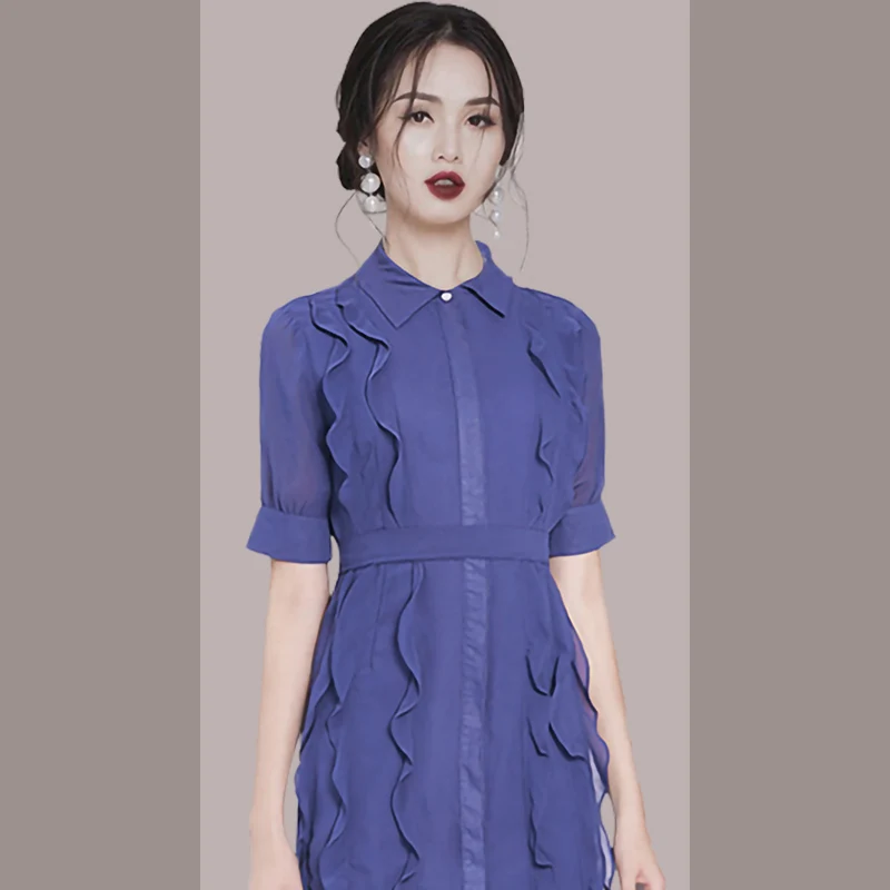 Women's Summer New Korean High End Style Polo Neck Short Sleeve Button Ruffle Edge Fashion Holiday Mid Length Shirt Dress
Women's Summer New Korean High End Style Polo Neck Short Sleeve Button Ruffle Edge Fashion Holiday Mid Length Shirt Dress