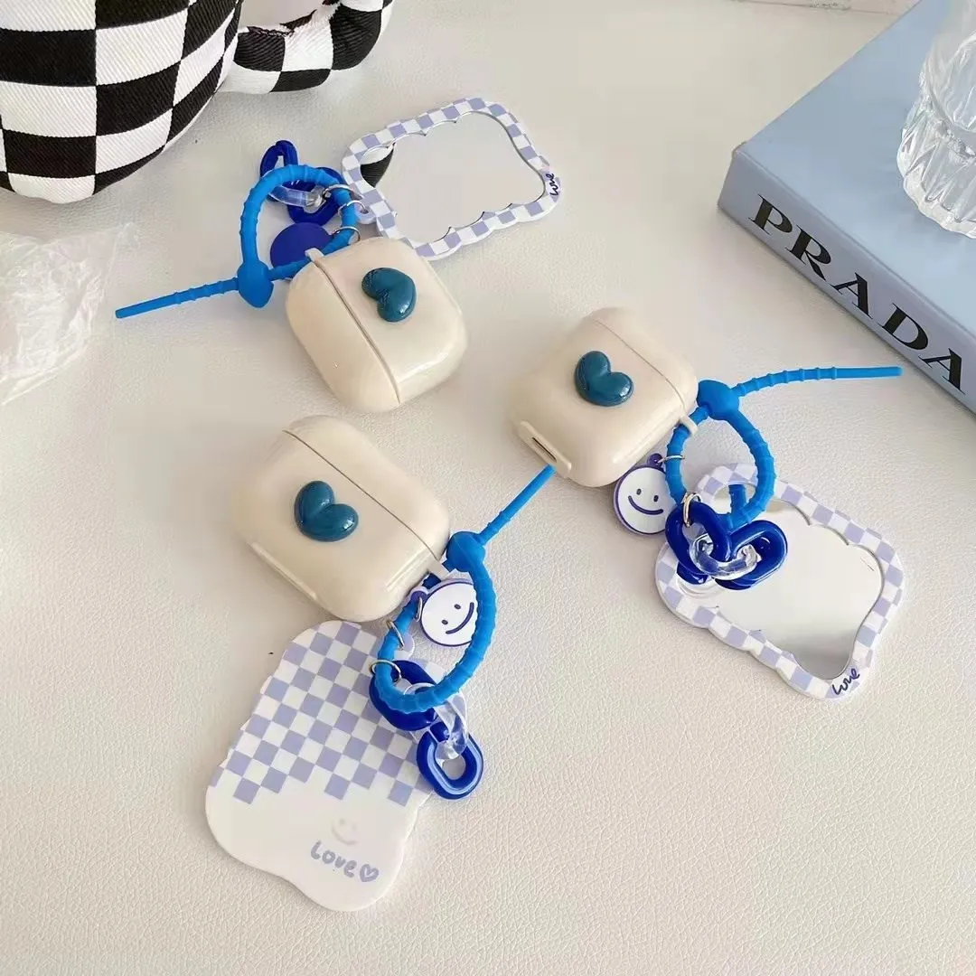 For Airpods 3 2 1 Pro Case In Off-white, Beautiful Wireless Earphone Case, Blue Heart-shaped Case With Makeup Mirror Keychain
For Airpods 3 2 1 Pro Case In Off-white, Beautiful Wireless Earphone Case, Blue Heart-shaped Case With Makeup Mirror Keychain