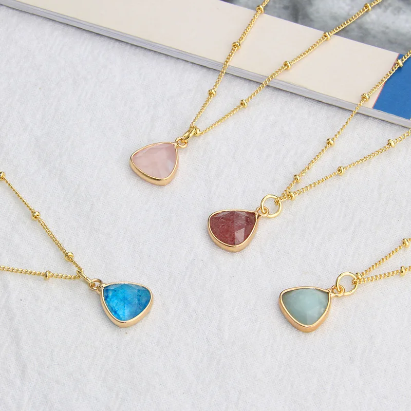 

Coloful Waterdrop Natural Stone Pendant Necklace Small Teardrop Faceted Rose Quartz Women Choker Gift Jewelry Wholesale