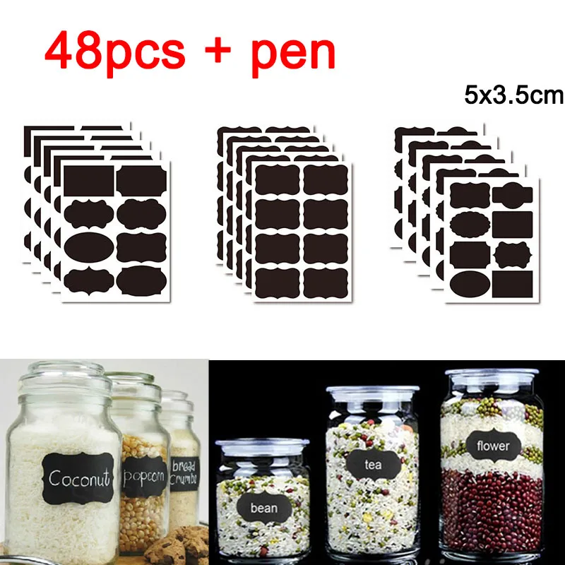 

36-54pcs/Set Erasable Blackboard Sticker Craft Kitchen Jars Organizer Labels Chalkboard Chalk Board Sticker Black Board 5x3.5cm