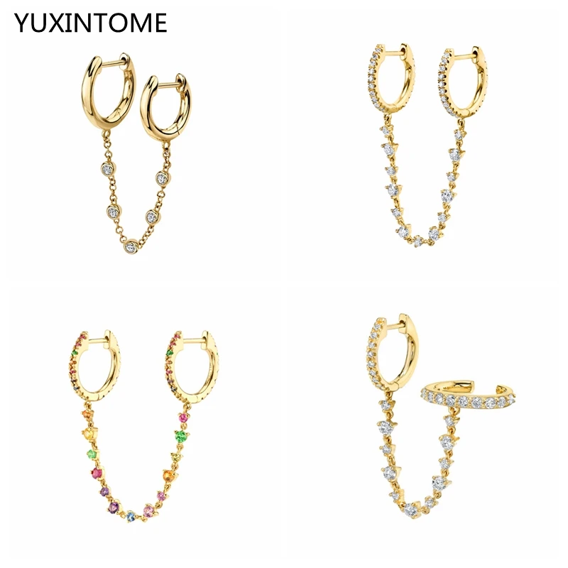 Korean Design CZ Two Hole Piercing Hoop Earrings 925 Sterling Silver Ear Buckle Crystal Circle Link Chain Earrings For Women
Korean Design CZ Two Hole Piercing Hoop Earrings 925 Sterling Silver Ear Buckle Crystal Circle Link Chain Earrings For Women