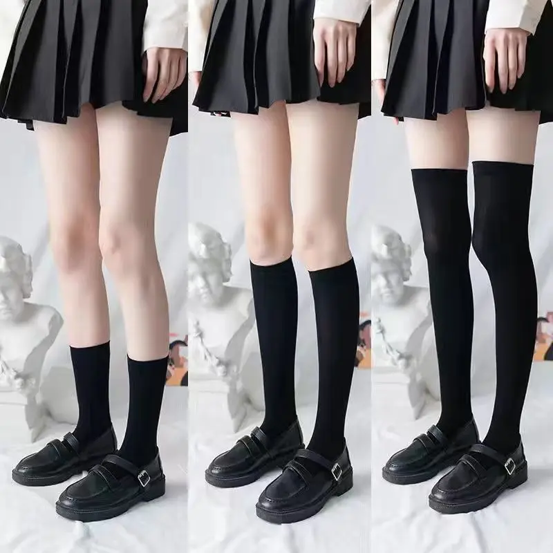 

Длинные носки в японском стиле, бархатные летние нейлоновые чулки, высокие носки до бедра, однотонные черные белые гольфы в стиле "Лолита"