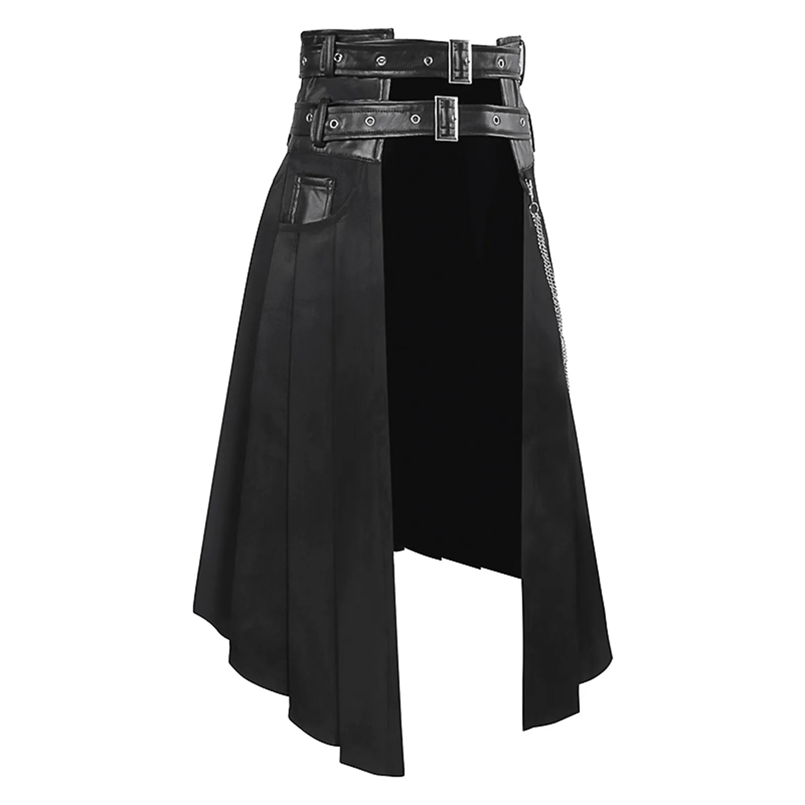

Плиссированная юбка для косплея в стиле панк мужской Готический кожаный ремень средневековый Римский Воин килт металлическая Chian асимметричный черный костюм на Хэллоуин