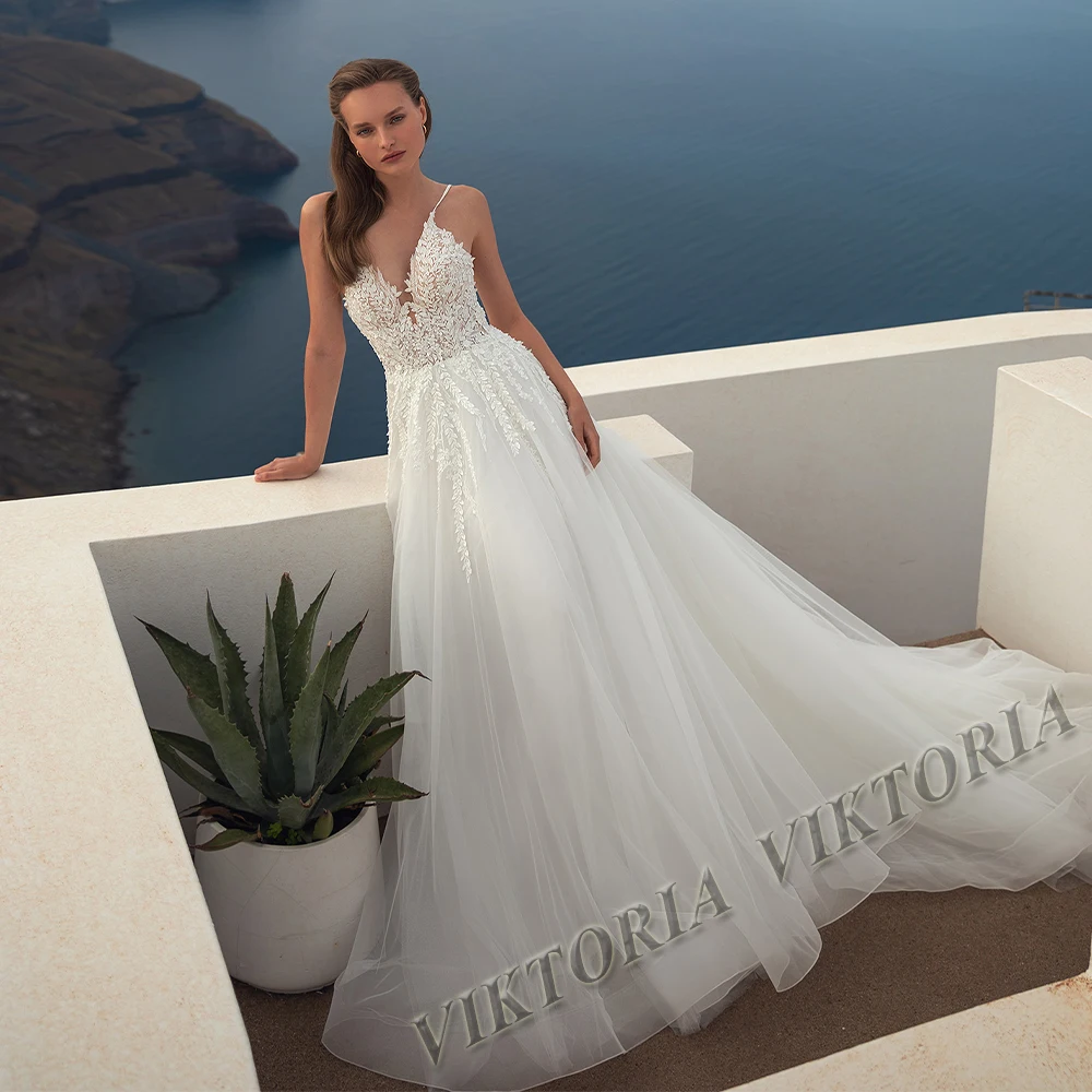 

VIKTORIA Elegant Wedding Dresses Spaghetti Straps For Woman Marriage A-LINE Leafy Appliques Vestidos De Novia Tailor Made