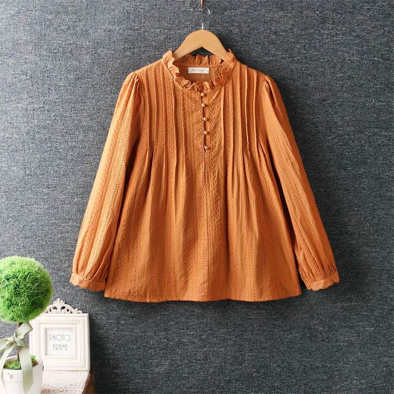 Spring New Women's Japanese Small Fresh Lace Stand Collar Embroidered Pullover Tops Long Sleeve Shirts Cotton Linen 
Spring New Women's Japanese Small Fresh Lace Stand Collar Embroidered Pullover Tops Long Sleeve Shirts Cotton Linen