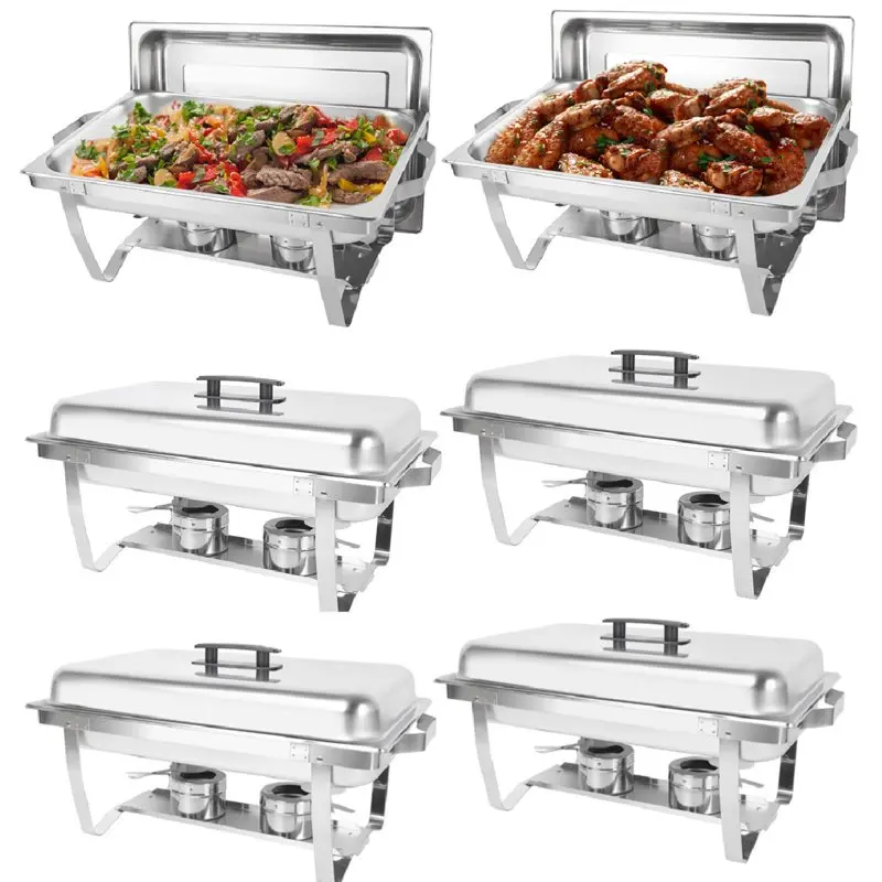 

Dish Buffet Set 6 Packs 8Qt.Rectangular Stainless Steel Foldable Buffet Chafer Set with Pans, Fuel Holder