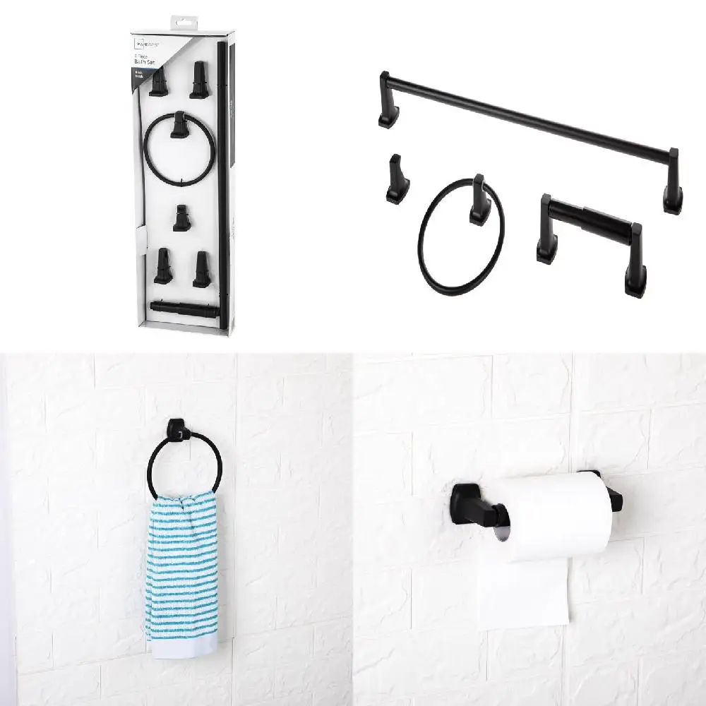 Gorgeous, Chic Matte Black 4 Piece Towel Holder Hardware Set - Add Style to Your Bathroom with This Unique Design.
Gorgeous, Chic Matte Black 4 Piece Towel Holder Hardware Set - Add Style to Your Bathroom with This Unique Design.