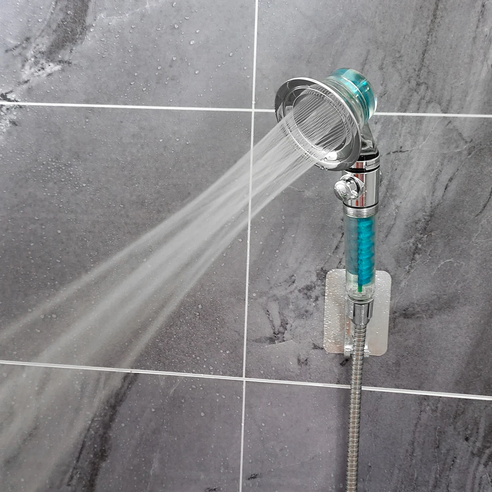 

Turbo Propeller Shower Head with Fan High Pressure Handheld Showers Stop Button Saving Water Showerhead Bathroom Accessories