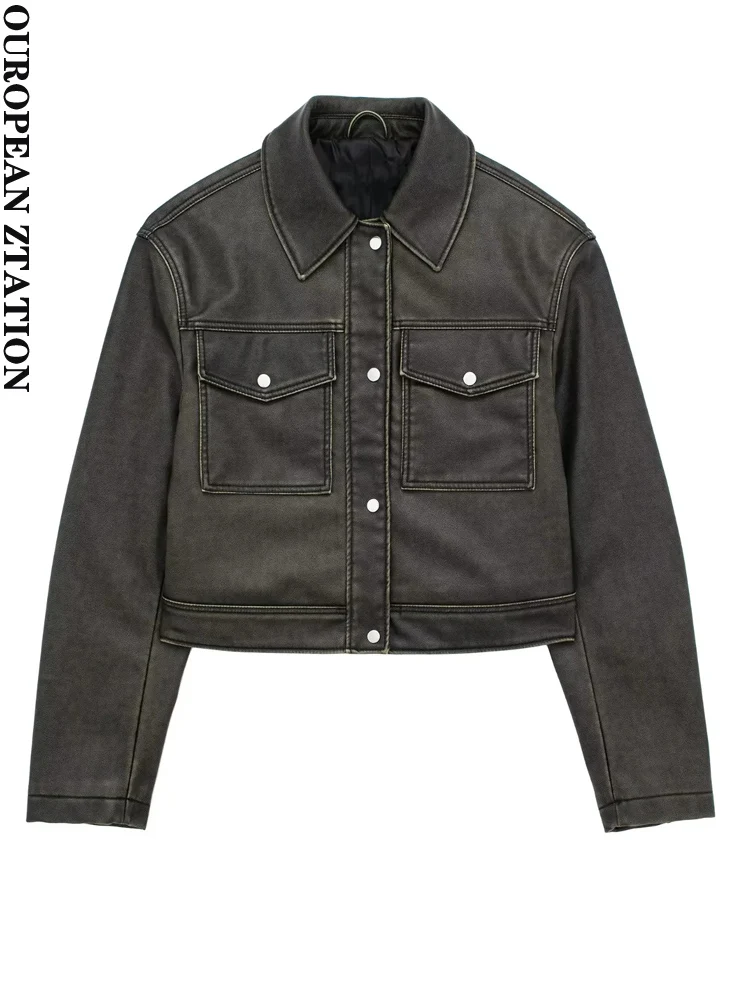PAILETE Women 2023 fashion faux leather cropped jacket coat vintage long sleeve snap-button female outerwear chic tops
PAILETE Women 2023 fashion faux leather cropped jacket coat vintage long sleeve snap-button female outerwear chic tops
