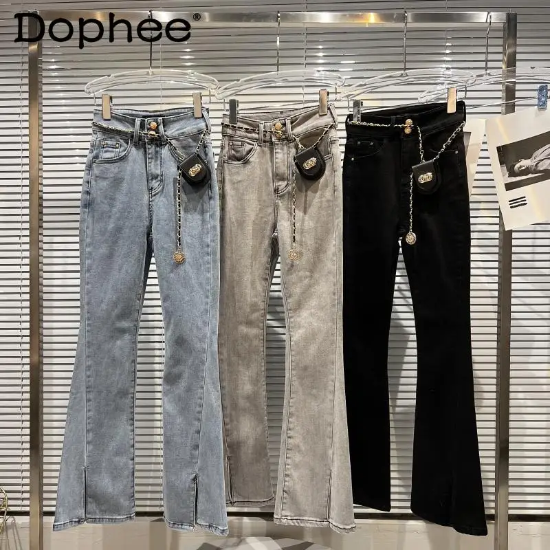 Fall Winter New Solid Color Flare Pants Waist Chain Decoration Thin Velvet Jeans for Women Slim Fit Casual Denim Trousers Ladies
Fall Winter New Solid Color Flare Pants Waist Chain Decoration Thin Velvet Jeans for Women Slim Fit Casual Denim Trousers Ladies