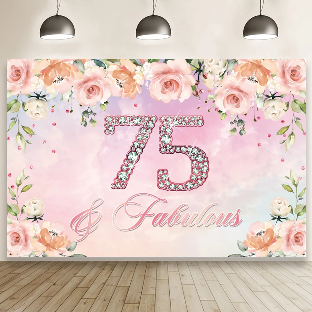 Happy 75th Birthday Backdrop Pink Flower 75 Years Old Custom Background For Women Photography Birthday Party Supplies 
Happy 75th Birthday Backdrop Pink Flower 75 Years Old Custom Background For Women Photography Birthday Party Supplies