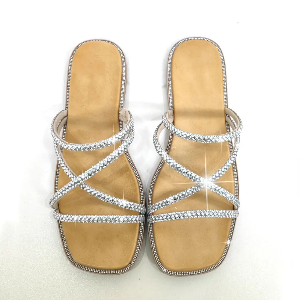 

Brand New 2023 Summer Dropship In Stock Women Slipper Sandals Sparkle Crystals Shoes Leisure Flat Comfy Beach Vacation Footwear