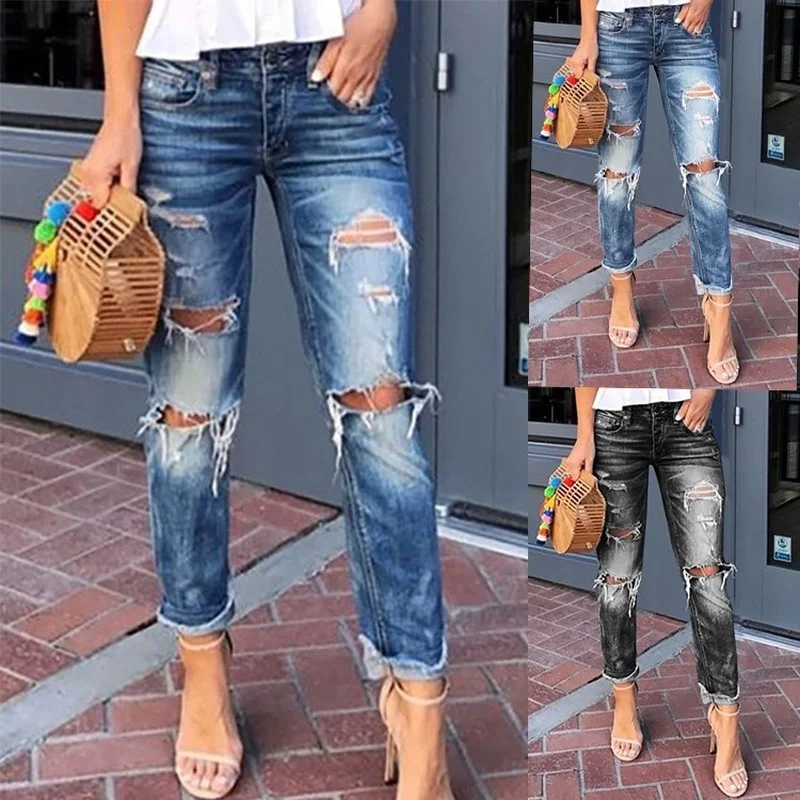 Women Jeans Summer Solid Color Loose Hole Washed Jeans Women's Button Mid-Rise Denim Straight-Leg Pants Streetwear Vintage Jeans
Women Jeans Summer Solid Color Loose Hole Washed Jeans Women's Button Mid-Rise Denim Straight-Leg Pants Streetwear Vintage Jeans