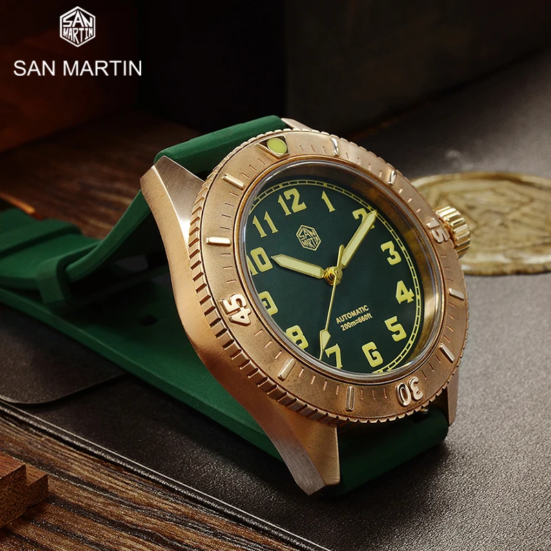 San Martin 40mm CuSn8 Bronze Diver Watch Sapphire Crystal Men Mechanical Watches 20Bar C3 Super Luminous Rubber Strap Mens Watch
San Martin 40mm CuSn8 Bronze Diver Watch Sapphire Crystal Men Mechanical Watches 20Bar C3 Super Luminous Rubber Strap Mens Watch