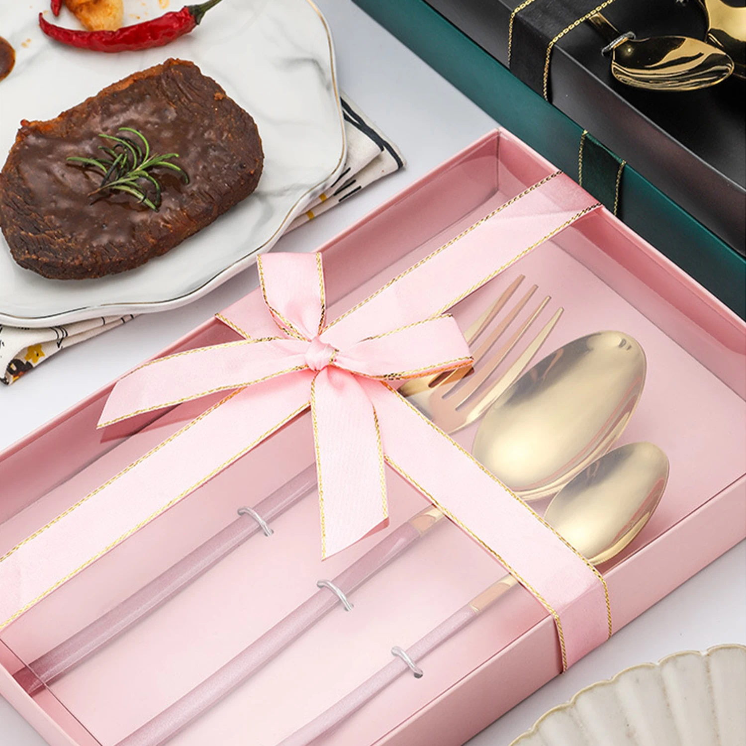 Stainless Steel Western Tableware Knight Knife, Fork And Spoon Four-Piece Bow Gift Box Set 4Pcs
Stainless Steel Western Tableware Knight Knife, Fork And Spoon Four-Piece Bow Gift Box Set 4Pcs