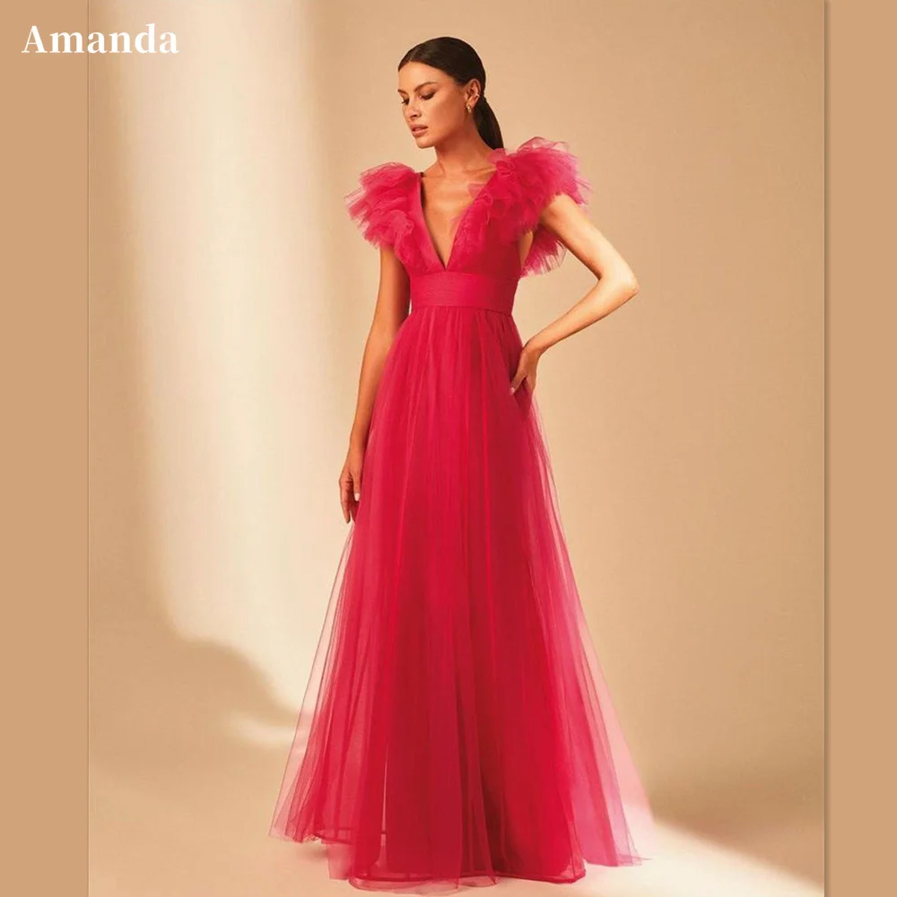 Amanda Romantic Deep V-neck Prom Dress Sexy A-line Tulle Evening Dresses Red Rolled Cuffs فستان سهرة Elegant Party Dress
Amanda Romantic Deep V-neck Prom Dress Sexy A-line Tulle Evening Dresses Red Rolled Cuffs فستان سهرة Elegant Party Dress