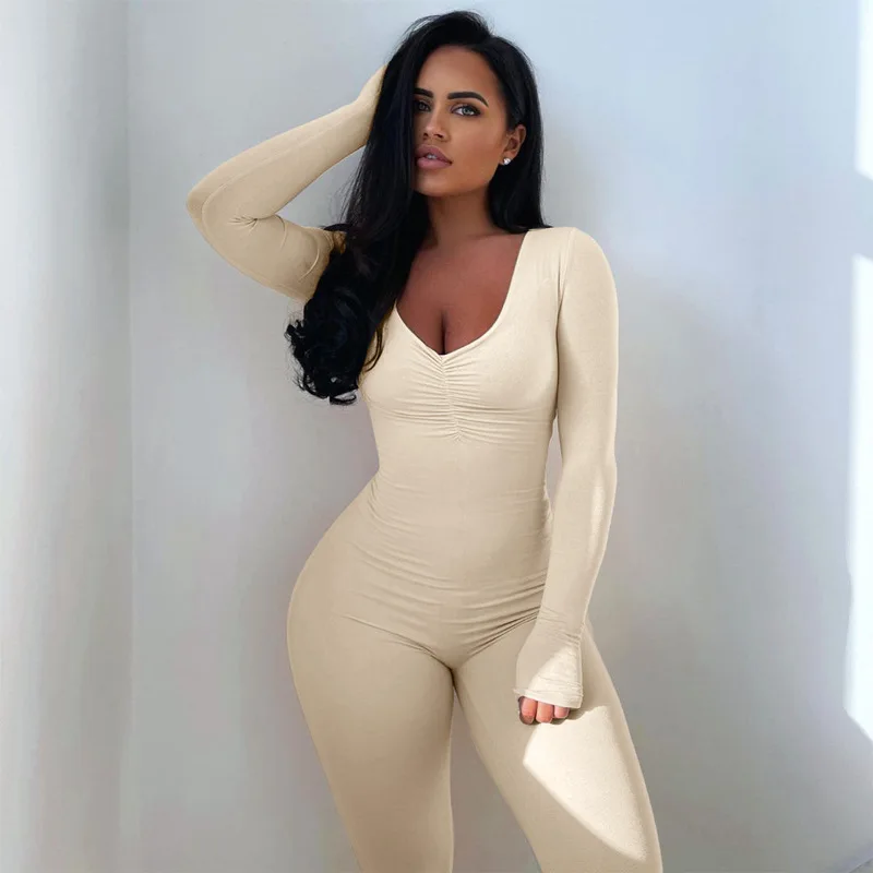 WJFZQM Women Solid V Neck Long Sleeve Ruched Jumpsuit Skinny Casual Streetwear Sporty Rompers 2022 Spring Wholesale Clothes
WJFZQM Women Solid V Neck Long Sleeve Ruched Jumpsuit Skinny Casual Streetwear Sporty Rompers 2022 Spring Wholesale Clothes