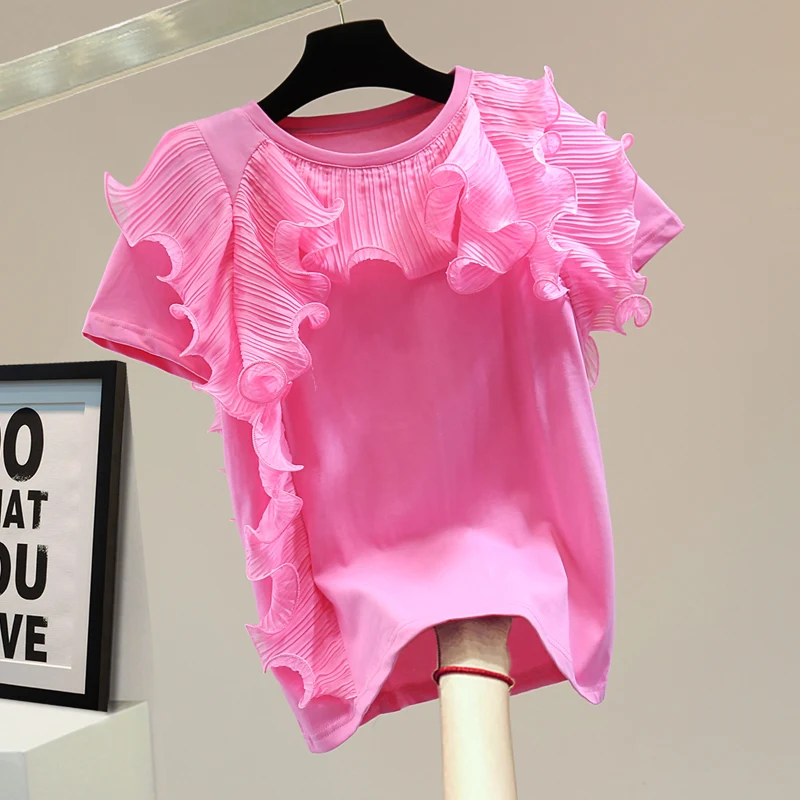 Pleated Ruffled Short Sleeves T-shirt for Women Tees Top 2022 Summer Girls Lady Loose T-shirts Solid Color Crew Neck Tshirt Top
Pleated Ruffled Short Sleeves T-shirt for Women Tees Top 2022 Summer Girls Lady Loose T-shirts Solid Color Crew Neck Tshirt Top