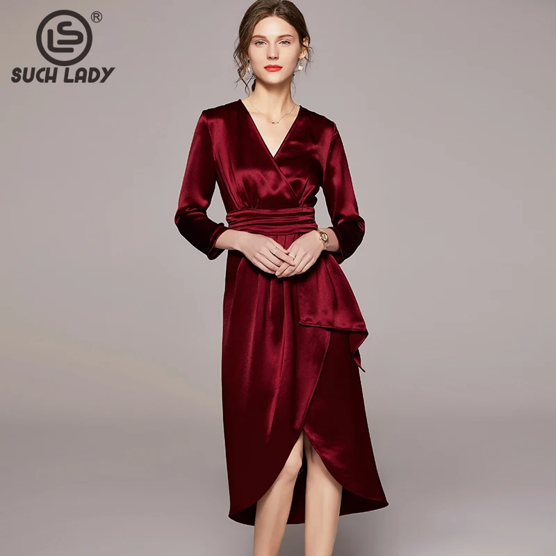 Women's Dresses Sexy V Neck Long Sleeves Ruched Asymmetrical Ruffles Elegant High Street Dress Vestidos 
Women's Dresses Sexy V Neck Long Sleeves Ruched Asymmetrical Ruffles Elegant High Street Dress Vestidos