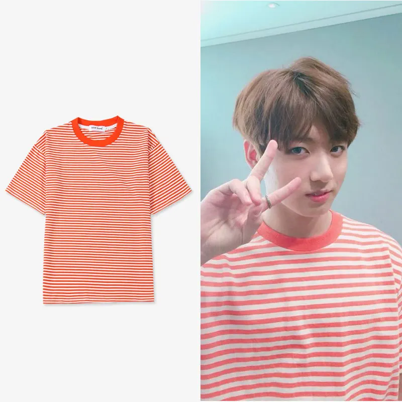 Jungkook T-shirts Summer Orange White Striped Fashion Short Sleeve Loose Unisex Bangtan Same Tees Korean Casual Cotton Clothes
Jungkook T-shirts Summer Orange White Striped Fashion Short Sleeve Loose Unisex Bangtan Same Tees Korean Casual Cotton Clothes