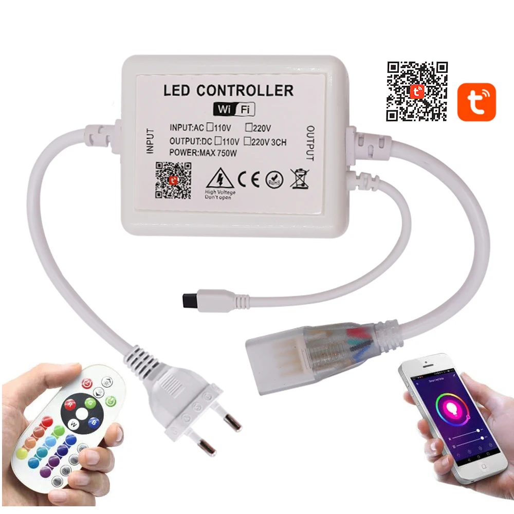 220V 110V 750W Smart Life WIFI RGB LED Controller for 8mm 10mm PCB RGB LED Strips with 24 Keys Remote Work with Alexa/Google 
220V 110V 750W Smart Life WIFI RGB LED Controller for 8mm 10mm PCB RGB LED Strips with 24 Keys Remote Work with Alexa/Google