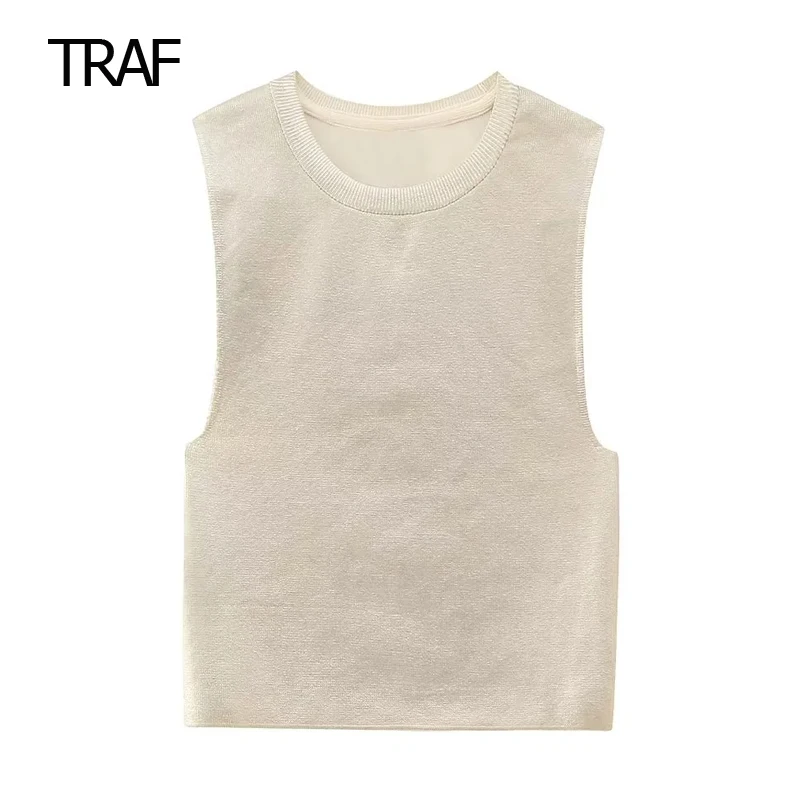TRAF Woven Metal Foil Top Summer Tops For Women 2023 Corset Sleeveless O-Neck Short Crop Top Elegant Female's Luxury Tops Mark
TRAF Woven Metal Foil Top Summer Tops For Women 2023 Corset Sleeveless O-Neck Short Crop Top Elegant Female's Luxury Tops Mark