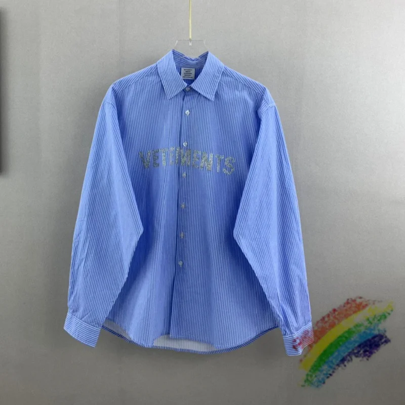 Striped VETEMENTS Shirts Men Women Flashing Vetements Reflective Shirts Oversized VTM Blouse 
Striped VETEMENTS Shirts Men Women Flashing Vetements Reflective Shirts Oversized VTM Blouse