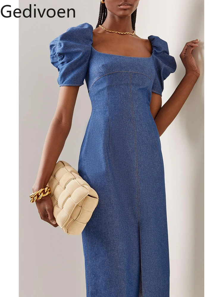 Gedivoen High Quality Summer Women Fashion Runway Designer Party Midi Dress Puff Sleeve Elegant Blue Color Split Cowboy Dresses
Gedivoen High Quality Summer Women Fashion Runway Designer Party Midi Dress Puff Sleeve Elegant Blue Color Split Cowboy Dresses