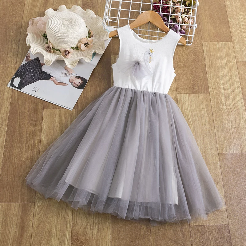 

Summer Kids Girls Dress Sleeveless Casual Clothing for Children Party Little Girls' Dresses Swan Tulle Clothes Vestidos 3-8T